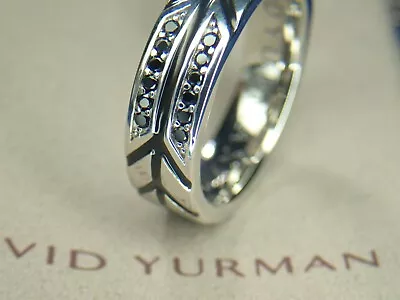 Size 11.5 David Yurman Sterling Silver 925 Pave Black Diamonds Chevron Band Ring • $390