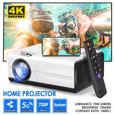 $149.99 • Buy 5G HD 1080P 4K WiFi Bluetooth Projector Android 9.0 Wireless Home Theater HDMI
