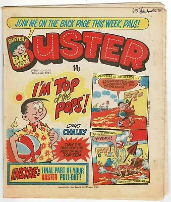 £1 • Buy Buster Comic 20th June 1981 Chalky XRay Specs Ivor Lott Leopard Lime St