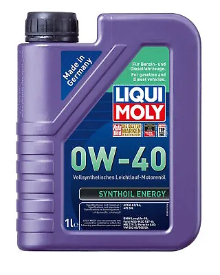 0W40 Engine Oil Liqui Moly Synthoil Energy BMW LL MB VW PORSCHE FORD 9515 1L • £19.99