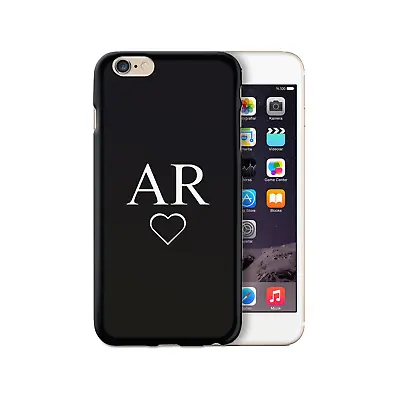 Personalised Initial Phone Case;White Heart Monogram On Black TPU Soft Cover • $34.94