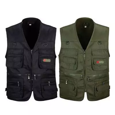 Mens Multi Pockets Waistcoat Safari Gilet Jacket Fishing Vest Tactical Work Tops • £19.49