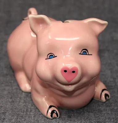 VINTAGE Handpainted Ceramic Piggy Bank Pink Pig Heart Nose 5 1/2  Long EPOC • $10.69