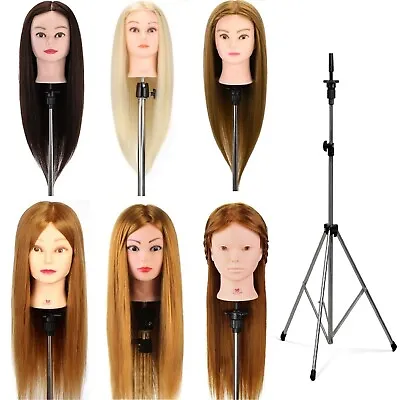 Real Hair Training Head Hairdressing Mannequin Doll & Braid Set & Tripod Holder • £30.99