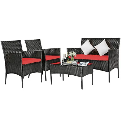 4PCS Outdoor Wicker Furniture Rattan Chair Table Set Patio Garden Lounge Setting • $271.95