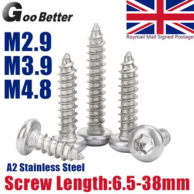 M2.9 M3.9 M4.9 Torx Pan Head Self Tapping Screws Self Tappers A2 Stainless Steel • £1.80