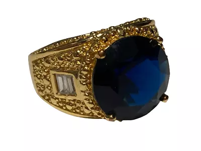 Blue Sapphire Vintage Gold Plated Men's Ring Size: 10 • $19.99