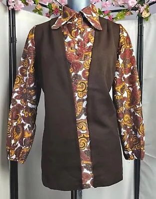 Evans 70s Vintage Brown/orange Psychedelic Top/blouse Size 12/14 • £27