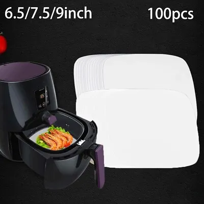 100 Pcs 6.5/7.5/9 In Air Fryer Liner Baking Paper Oven Steamer Non-stick Square • £9.41