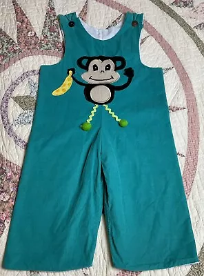 Boys 3T Corduroy Overalls Monkey Appliqué Teal Green  • $16.23