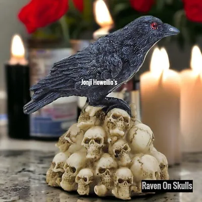 Raven Skull Gothic Crow Figurine Poe Ornament Skulls Pagan Wiccan Home Art Deco • £8.70