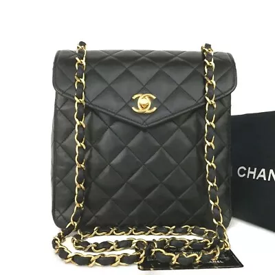 CHANEL Quilted Matelasse CC Logo Lambskin Chain Shoulder Bag Black/3Y0235 • £604.14