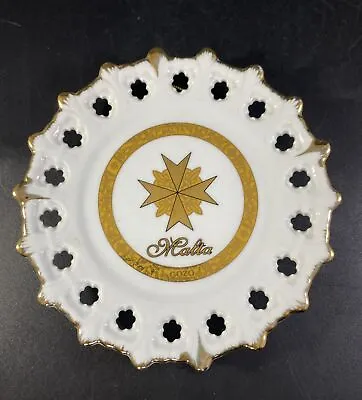 Malta Souvenir Plate Peirced White & Gold Figicaware Gozo Wall Plate 15cm • £6.50
