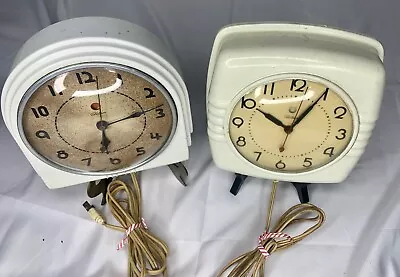 2 VTG AS IS Telechron Inc USA Ashland Mass Electric Art Deco Wall Clocks 2 H 13 • $66