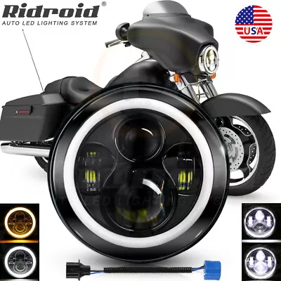 7  Motorcycle LED Headlight Projector Halo DRL For Harley-Davidson Street Glide • $27.99