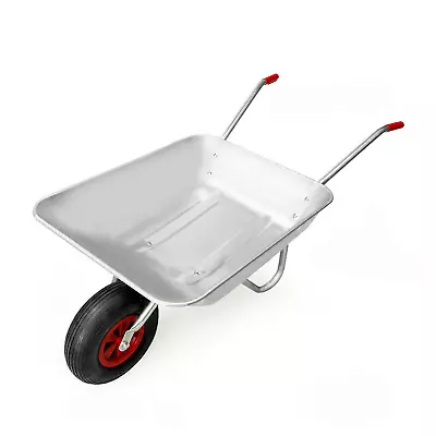 65L Wheelbarrow Home Garden Heavy Duty Galvanised Metal Cart With Pneumatic Tyre • £28.85