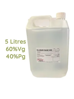  1 X 5 Litre 60% VG 40% Pg Vegetable Glycerine Propylene Glycol Mix EP/USP Grade • £31.99