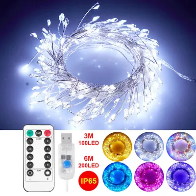 200LED Firecracker Fairy Lights Timer Christmas Cluster Starry String Lights USB • £9.23