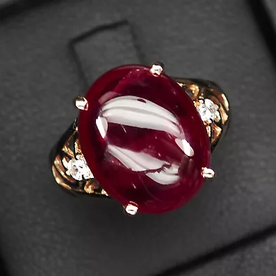 Blood Red Ruby Cabochon Oval 11.40Ct 925 Sterling Silver Handmade Rose Gold Ring • $32.99