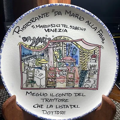 Ristorante  Da Mario Alla Fava  VENIZIA Hand Painted Plate 8 1/4  Signed Wall  • $15