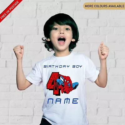 Personalised Spiderman Birthday Kids T-Shirt Any Name Any Number Birthday Boy • £6.99