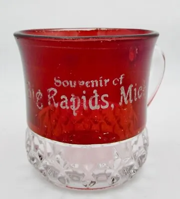 Antique Ruby Red Flash Pressed Glass Souvenir Mug BIG RAPIDS MICH. • $12.99