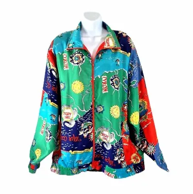 VTG Oleg Cassini Womens Silk Jacket Multicolor Nautical Full Zip - SZ XL • $12.46