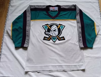 Vintage Anaheim Mighty Ducks CCM Hockey Jersey NHL Alternate White Teal Purple • $99.99