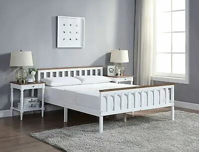 £140.65 • Buy White Solid Wooden Bed Frame Single 4ft Double King Size Bed With Mattress Pine