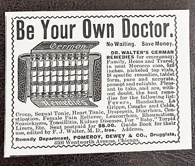 1899Vtg Quackery Print Ad~DR WALTER'S GERMAN REMEDIES Travel Case Cure-All Drugs • $24.95