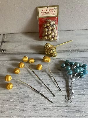 VTG Lot 51p Glass & Satin Ball Picks Gold Blue Japan Mid Century Decorations • $14.99