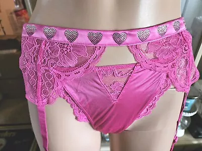 Victorias Secret Shine Strap Lace Garter Belt M/L Fuschia Frenzy  NWT MSRP $49.5 • $13.99