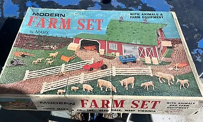 C1969 Marx Playset Modern Farm Tin Buildings Orig Box Numerous Components Etc • $249