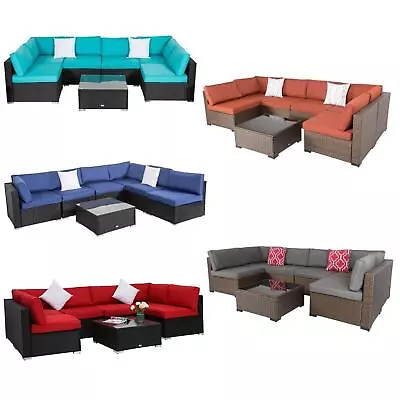 7 PC Outdoor Patio Furniture Sectional Sofa Set PE Rattan Wicker Couch Cushioned • $539.99