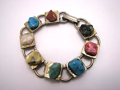 Vintage Child/Small Wrist Polished Multi Stone Link Bracelet Gold Tone 5-1/2  • $4.99