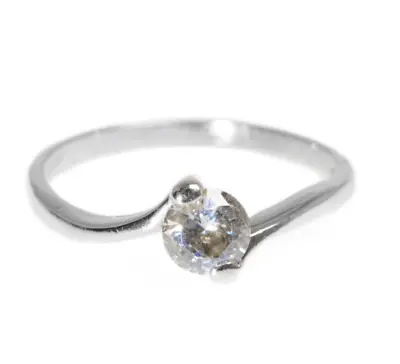 Vintage Sterling Silver CZ Gem Solitaire Bypass Set Ring Ladies UK Size P1/2 • £15.95