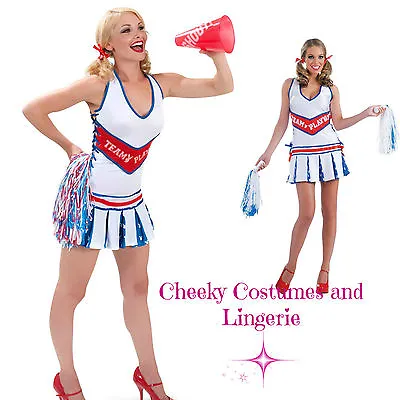 £14.99 • Buy Cheerleader Playboy Costume American Theme USA Size 12 Pom Poms