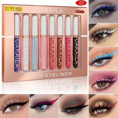 8 Colours/set Matte Liquid Eyeliner Waterproof Eye Liner Pen Long Lasting Makeup • £5.99