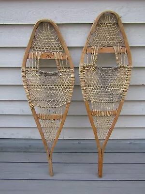 Nice Old Vintage Wooden Handmade Snowshoes 42  Long X 12  Wide • $69.99