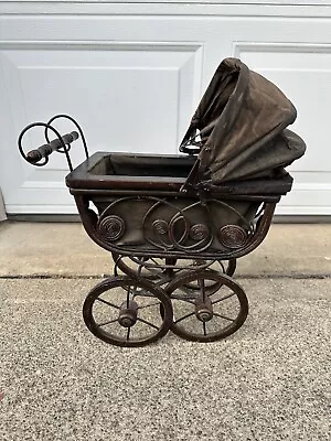 Vintage Wicker Ratan Baby Doll  Carriage Buggy Stroller Home Decor • $69.99