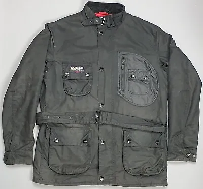 Barbour Triumph A7 International Wax Jacket Mens Large Black Motorcycle Biker • $227.33