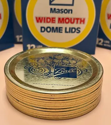 Vintage BALL Mason Jar Wide Mouth Dome Canning LIDS - Gold - 12 Lids/ Box - NOS • $4.95