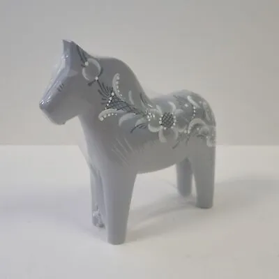 Nils Olsson Dala Horse - Wooden Ornament - 16cm - Grey Floral • £23.99