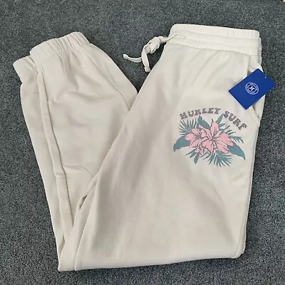 Hurley Surf Joggers Mens XL Cream Blue Floral Lounge Pants Beach White NWT • $28