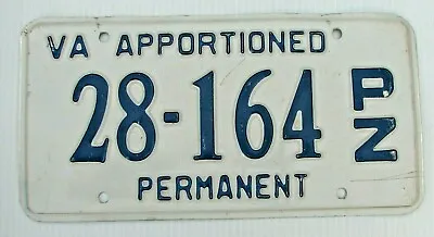 Virginia Apportioned Semi Tractor Irp Pro Rate  License Plate   28 164 Pz   Va   • $18.99