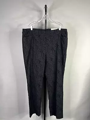 Chicos NWT Flocked Slim Pant Womens 4T US XXL 20 Bridgette Tall Black Floral • $26.80