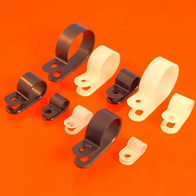 £3.23 • Buy High Quality Black & White Nylon Plastic P Clips - Fasteners For Cable & Tubing