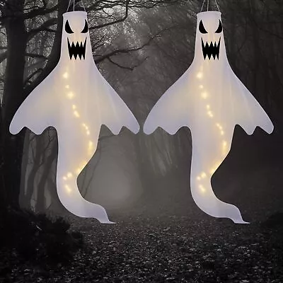 2 Pack Halloween Ghost LED Windsock Lantern Outdoor Hanging Decoration Outside • £10.99