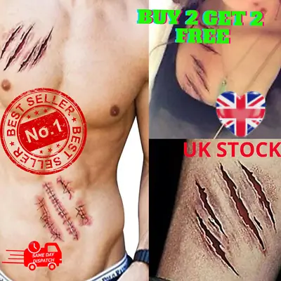 Halloween Zombie Scars Tattoos Fake Blood Scab Scar Wound Costume Make-Up Kit UK • £1.89