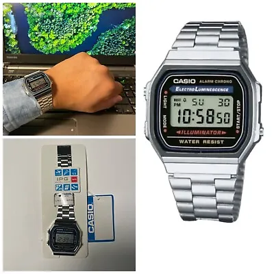 £11.45 • Buy CASIO Retro Classic Unisex Digital Bracelet Watch-A168WA- Silver-2Year Warranty